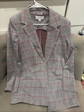 Calvin Klein Gray Plaid Blazer with Red Accents